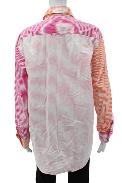 Solid & Striped Women Striped Cotton Collared Button-Up Top Long Sleeve Size S