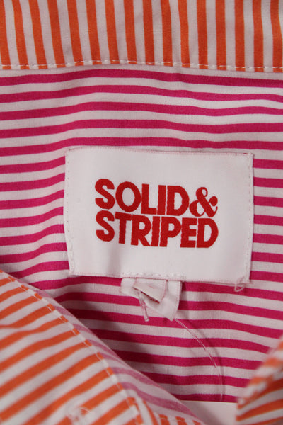 Solid & Striped Women Striped Cotton Collared Button-Up Top Long Sleeve Size S