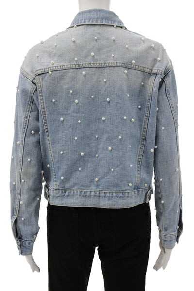 Superdown Women Basic Cotton Jacket Blue Button Pearl Long Sleeve Size XS
