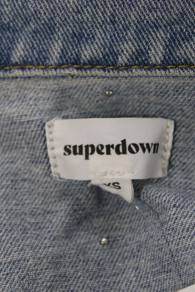 Superdown Women Basic Cotton Jacket Blue Button Pearl Long Sleeve Size XS