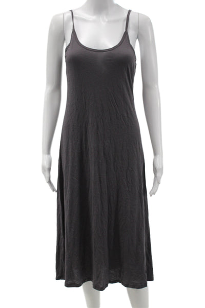Designer Womens Slip Dress Gray Scoop Neck Sleeveless Cotton Long Size S
