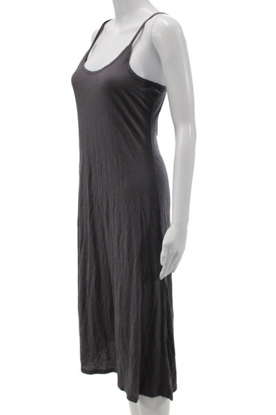 Designer Womens Slip Dress Gray Scoop Neck Sleeveless Cotton Long Size S