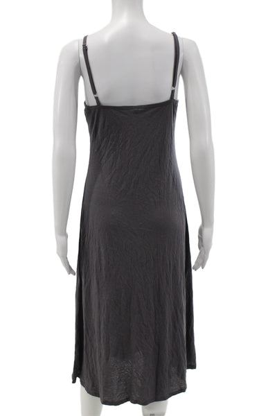 Designer Womens Slip Dress Gray Scoop Neck Sleeveless Cotton Long Size S