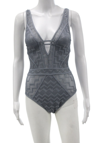 Becca Women One Piece Swimwear Gray Geometric Nylon Beach Size S