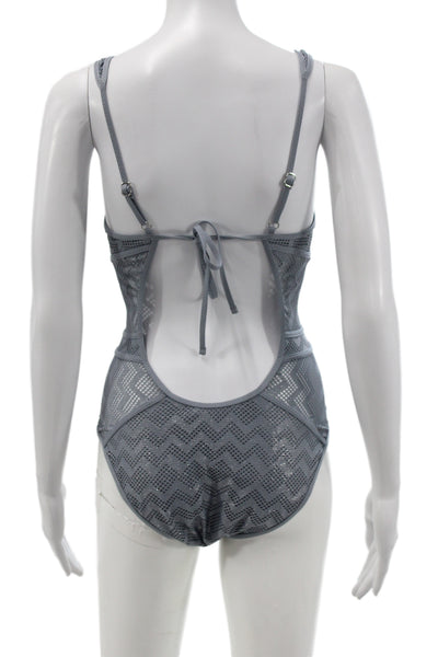 Becca Women One Piece Swimwear Gray Geometric Nylon Beach Size S