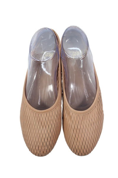 Beek Womens Leather Perforated Ballet Flat Beige Size 8