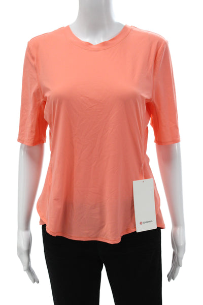 Lululemon Women Pullover T-Shirt Orange Crew Neck Short Sleeve Size 10