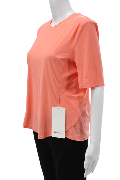 Lululemon Women Pullover T-Shirt Orange Crew Neck Short Sleeve Size 10