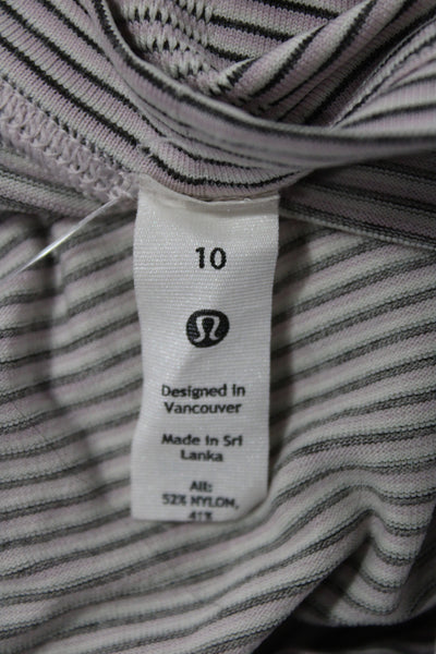 Lululemon Women Gray Striped Crew Neck Short Sleeve Basic T-Shirt Size 10