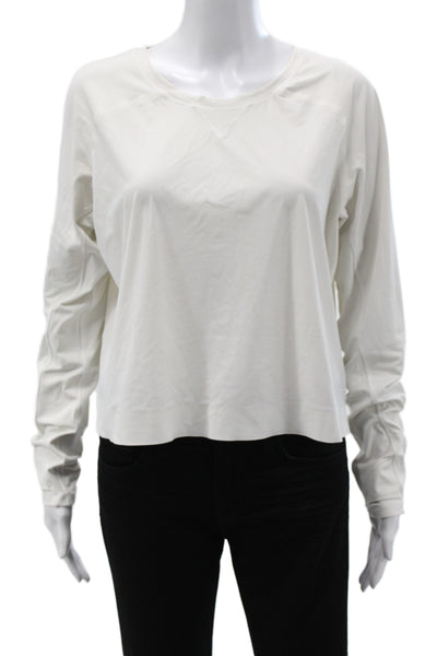 Lululemon Women Cropped Casual Long Sleeve White Crewneck Top Size 4