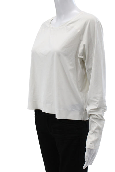Lululemon Women Cropped Casual Long Sleeve White Crewneck Top Size 4