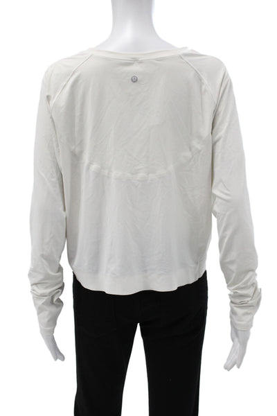 Lululemon Women Cropped Casual Long Sleeve White Crewneck Top Size 4