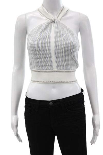 Club Monaco Womens Cropped Halter Blue Striped Viscose Tank Size S
