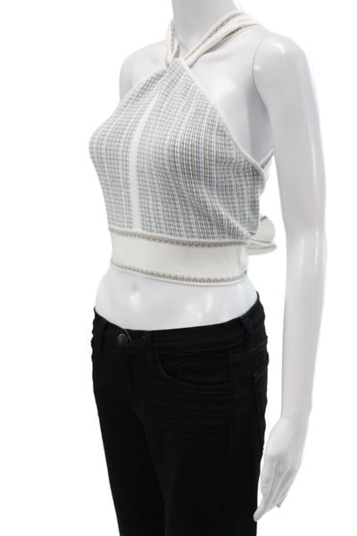 Club Monaco Womens Cropped Halter Blue Striped Viscose Tank Size S