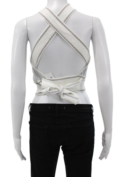 Club Monaco Womens Cropped Halter Blue Striped Viscose Tank Size S