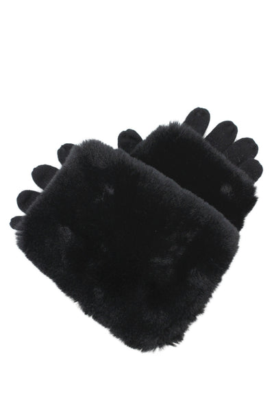 Amato New York Women's Faux Fur Knitted Gloves Black