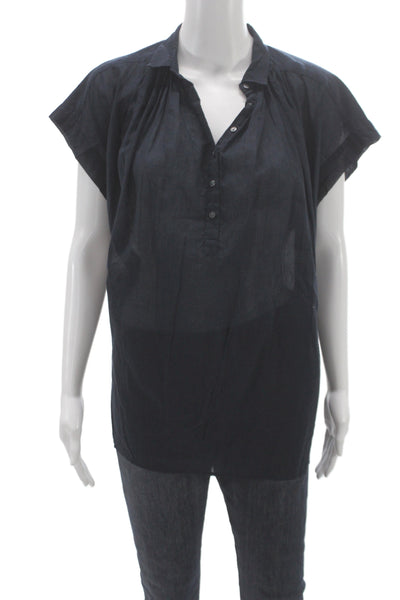 Nili Lotan Women Tunic Blouse Black Collared Button Short Sleeve Cotton Size XS