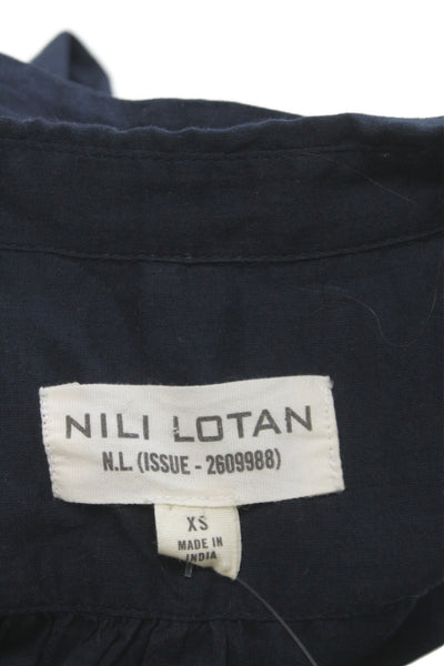 Nili Lotan Women Tunic Blouse Black Collared Button Short Sleeve Cotton Size XS