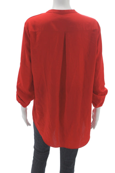 Calvin Klein Women Tunic Blouse Red V-Neck 3/4 Sleeve Polyester Casual Size M