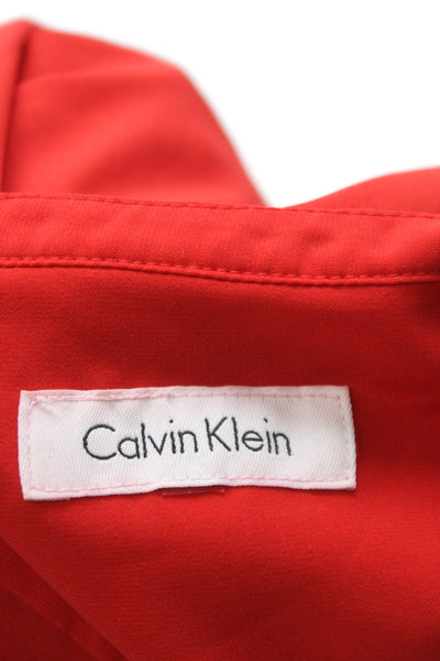 Calvin Klein Women Tunic Blouse Red V-Neck 3/4 Sleeve Polyester Casual Size M