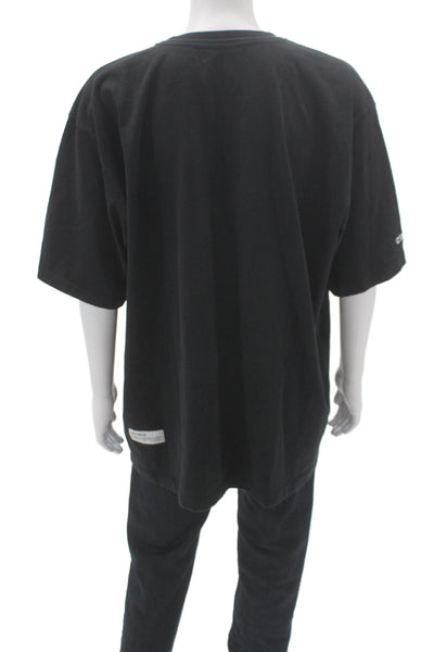 Heron Preston Mens Black Graphic Crewneck Cotton Tee Short Sleeve Size XL