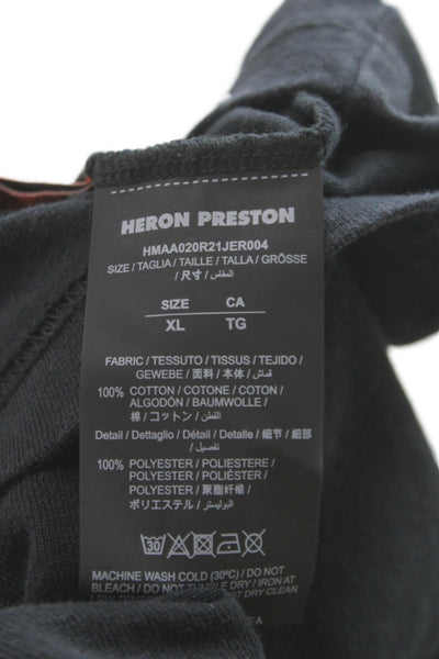 Heron Preston Mens Black Graphic Crewneck Cotton Tee Short Sleeve Size XL