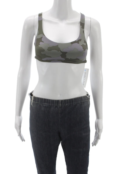 Lululemon Womens Sports Bra Camouflage Green Scoop Neck Nylon Size 2