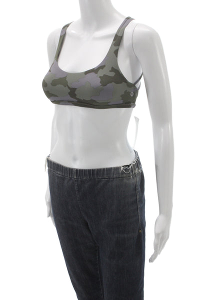 Lululemon Womens Sports Bra Camouflage Green Scoop Neck Nylon Size 2