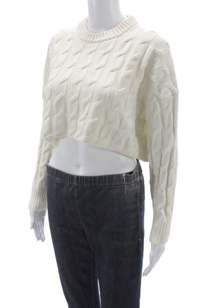 Babaton Women Ivory Wool Crewneck Pullover Long Sleeve Classic Size S