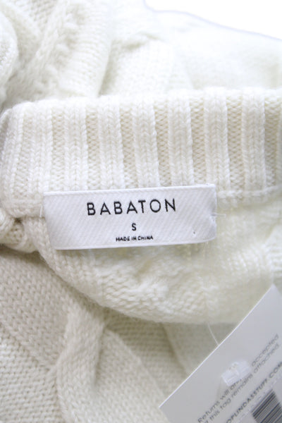 Babaton Women Ivory Wool Crewneck Pullover Long Sleeve Classic Size S