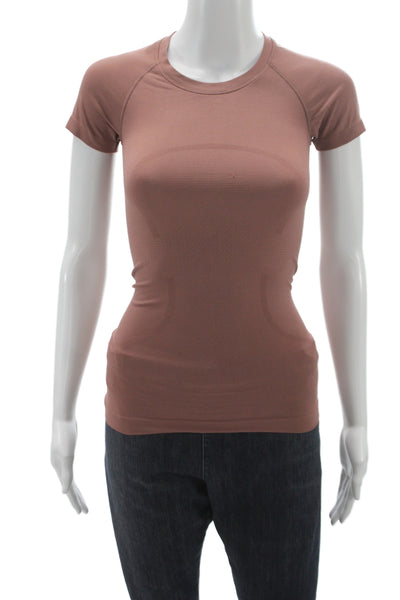Lululemon Womens Basic Brown T-Shirt Short Sleeve Crewneck Nylon Size 0