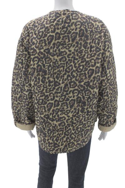 Zara Womens Quilted Leopard Jacket Beige Zip Long Sleeve Polyester Size XS