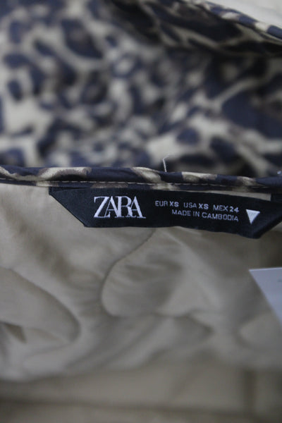 Zara Womens Quilted Leopard Jacket Beige Zip Long Sleeve Polyester Size XS