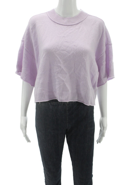 Anthropologie Women Purple 100% Cashmere Pullover Crew Neck Short Sleeve Size S