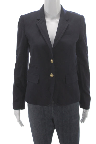 J Crew Women Basic Jacket Blue Wool Button Long Sleeve Preppy Size 0