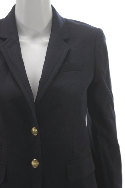 J Crew Women Basic Jacket Blue Wool Button Long Sleeve Preppy Size 0