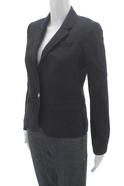 J Crew Women Basic Jacket Blue Wool Button Long Sleeve Preppy Size 0