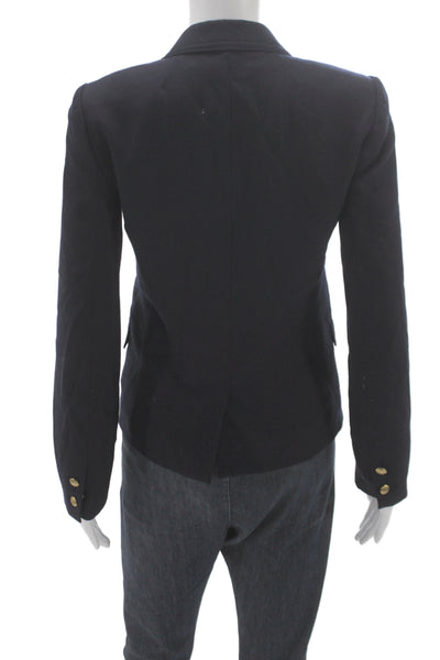 J Crew Women Basic Jacket Blue Wool Button Long Sleeve Preppy Size 0