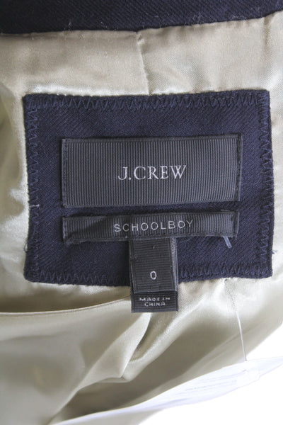 J Crew Women Basic Jacket Blue Wool Button Long Sleeve Preppy Size 0