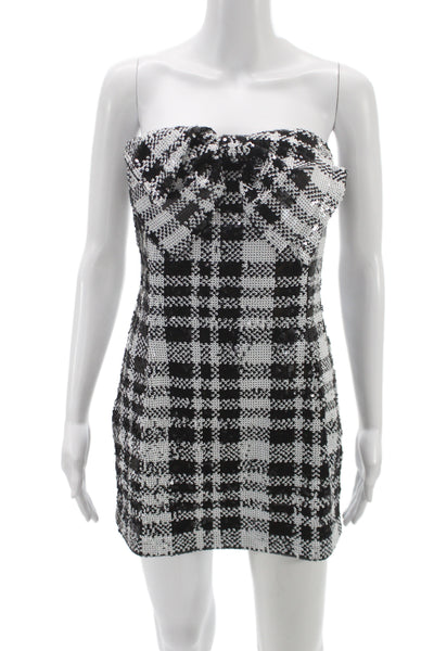 Eva Franco Women Mini Plaid Sweetheart Black Short Dress Zip Size S