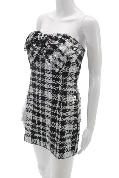 Eva Franco Women Mini Plaid Sweetheart Black Short Dress Zip Size S