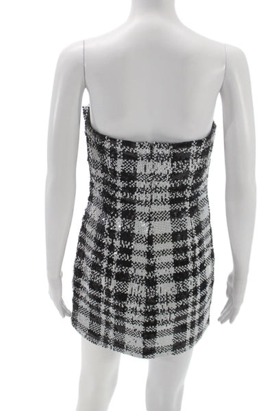 Eva Franco Women Mini Plaid Sweetheart Black Short Dress Zip Size S