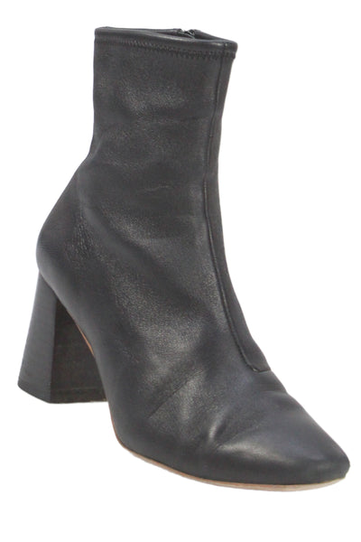 Loeffler Randall Women's Leather Round Toe Block Heel Ankle Boots Black Size 6