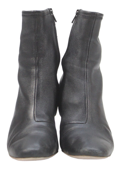 Loeffler Randall Women's Leather Round Toe Block Heel Ankle Boots Black Size 6