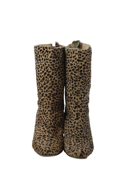 Manolo Blahnik Womens Pony Hair Cheetah Print Midi Boots Shoes Brown Size 8