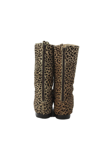 Manolo Blahnik Womens Pony Hair Cheetah Print Midi Boots Shoes Brown Size 8