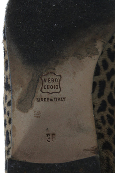 Manolo Blahnik Womens Pony Hair Cheetah Print Midi Boots Shoes Brown Size 8