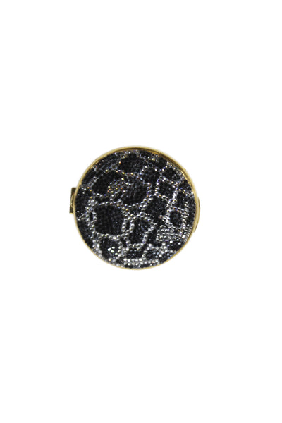 Judith Leiber Womens Crystal Powder Compact Mirror Rhinestones Detail Black Gold