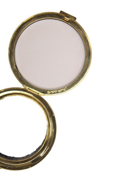Judith Leiber Womens Crystal Powder Compact Mirror Rhinestones Detail Black Gold