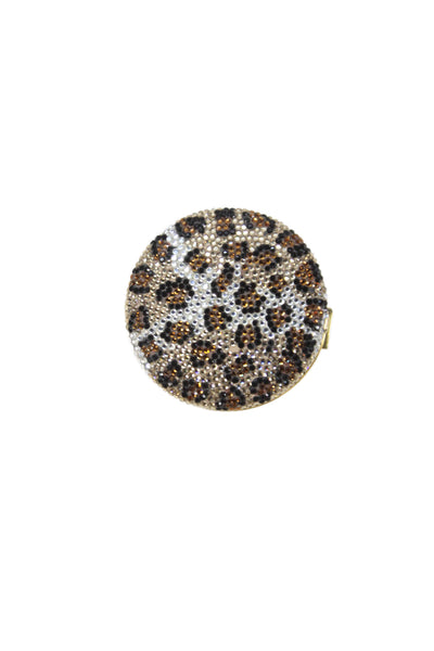 Judith Leiber Womens Compact Mirror Rhinestones Detail Brown Gold